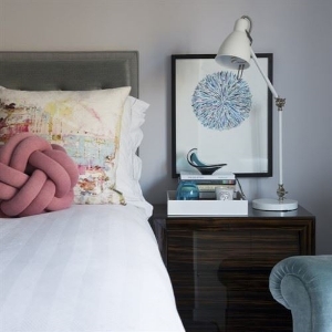 Customer Image: Camden Headboard in Romo Linara Eucaluptus and DG Hetton Smoke. Image supplied by Phoebe Oldery at Smartstyle Interiors and her photographer Daniela Exley