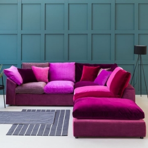 As Seen in Our Brochure: Big Softie Corner Unit & Footstool in Linwood Omega Velvet Mix