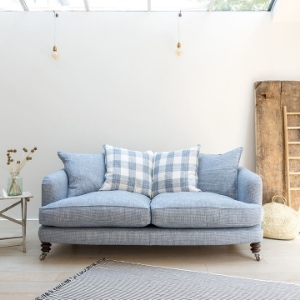 As Seen in our brochure: Helmsley 3 Seater Sofa in Truro Cobalt & Hemsby Check