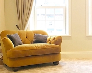 Customer Image: Fairmont Snuggler in Cameron Velvet Turmeric