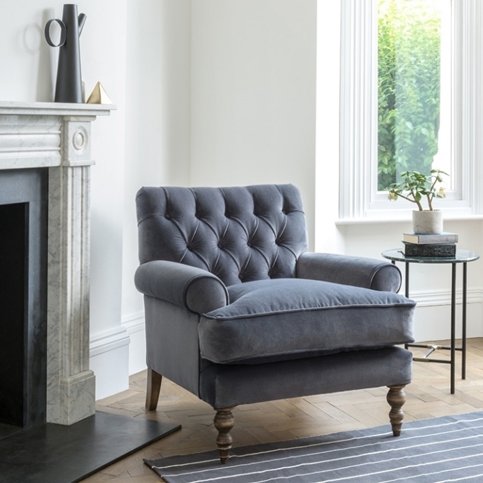 As Seen in Our Brochure: Port Isaac Armchair in Tango Velvet Lunar