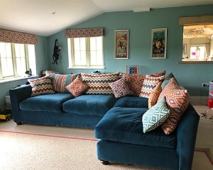 Customer Photos: Hambledon Corner in Essentials House Velvet with a Clarke & Clarke Navajo Scatter Mi