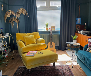 Customer Photos: Alwinton Chair & Footstool in Linwood Omega Velvet Canary