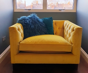 Customer Photos: Haresfield Snuggler in Omega Velvet Canary