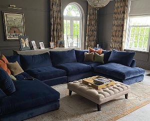 Customer Photos: Stockbridge U shaped Sofa in Linwood Omega Atlantis with Contrasting Omega Velvet Cushions